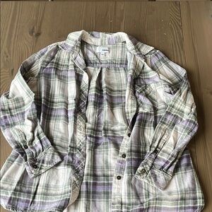 Plaid Button-Up Shirt in Green and Purple